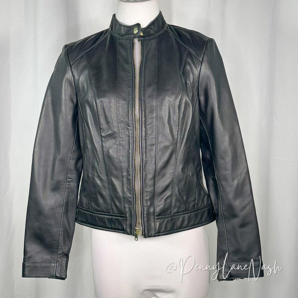 Cole Haan Zip-Front Lamb Leather Racer Jacket S Black - Picture 2 of 13